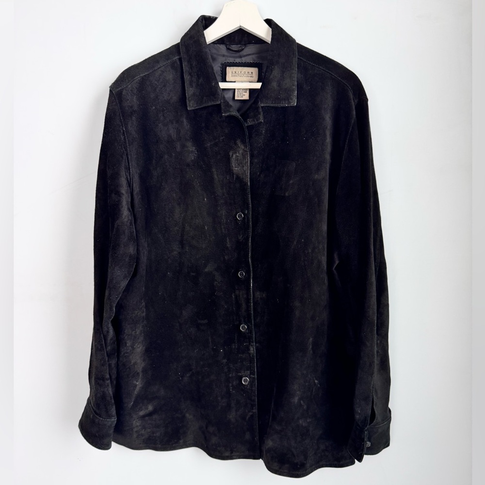 Uniform John Paul Richard Black Suede Leather Button Up Shirt Jacket Size XL